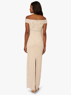 Adrianna Papell Beaded Pearl Off Shoulder Dress, Ivory - view 2, Ivory