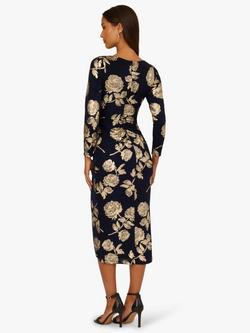 Adrianna Papell Metallic Knit Floral Dress, Navy/Gold - view 2, Navy/Gold