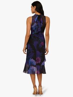 Adrianna Papell Floral Glitter Halterneck Dress, Black/Multi - view 2, Black/Multi