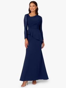Adrianna Papell Knit Crepe Mesh Asymmetric Dress, Navy, Navy