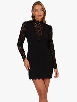 Adrianna By Adrianna Papell Lace Crepe Mini Dress, Black, Black