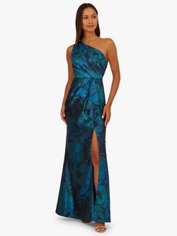 Adrianna Papell Jacquard One Shoulder Maxi Dress, Cobalt/Multi, Cobalt/Multi