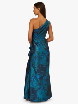 Adrianna Papell Jacquard One Shoulder Maxi Dress, Cobalt/Multi - view 2, Cobalt/Multi