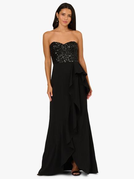 Adrianna Papell Beaded Mesh Strapless Dress, Black, Black