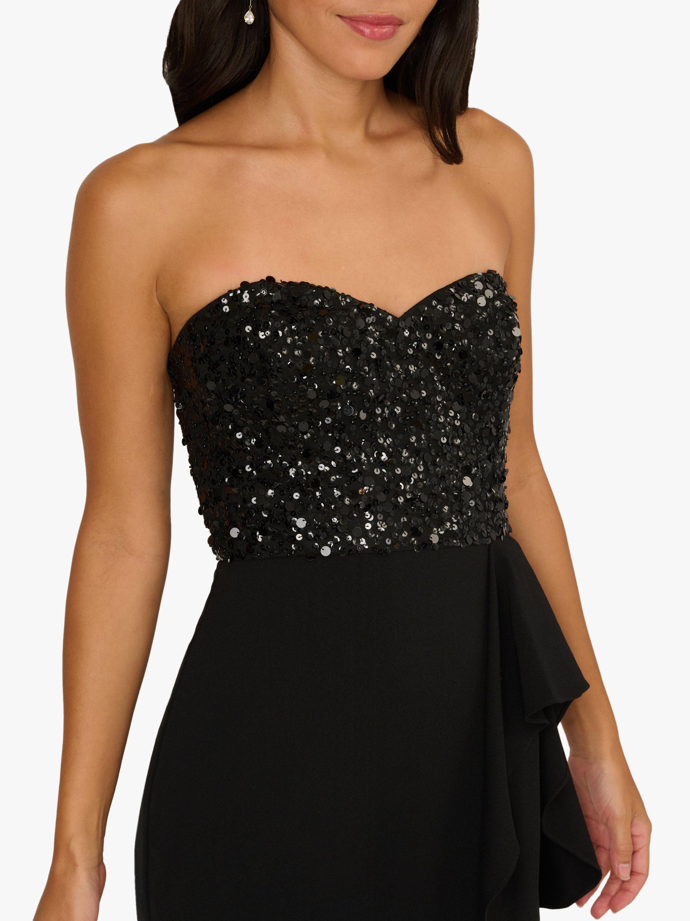 Product image 4 of 6, which shows Adrianna Papell Beaded Mesh Strapless Dress, Black, 8