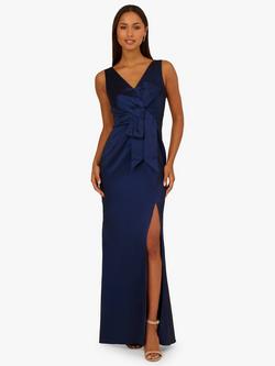 Adrianna Papell Stretch Taffeta Bow Maxi Dress, Antique Blue, Antique Blue