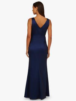 Adrianna Papell Stretch Taffeta Bow Maxi Dress, Antique Blue - view 2, Antique Blue