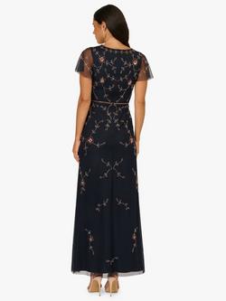 Adrianna Papell Studio Beaded Long Dress, Navy/Rosegold - view 2, Navy/Rosegold