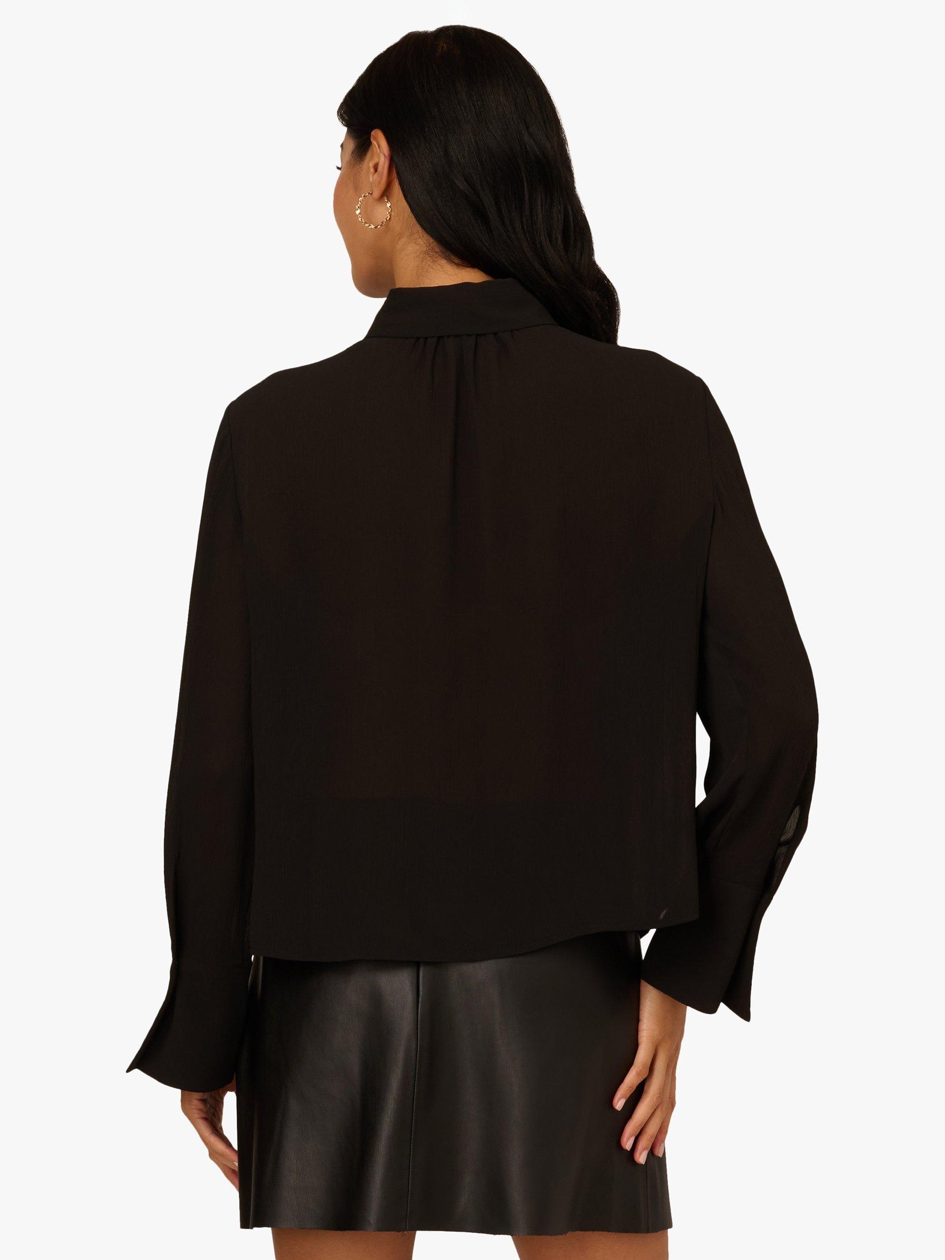 Product image 2 of 7, which shows Adrianna Papell Ruffle Sheer Top, Black, S