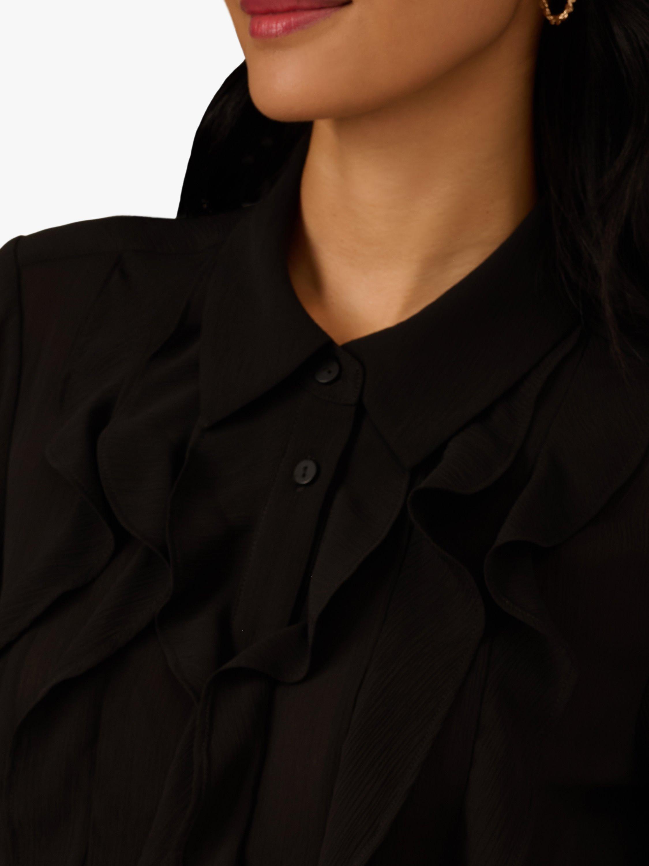 Product image 5 of 7, which shows Adrianna Papell Ruffle Sheer Top, Black, S