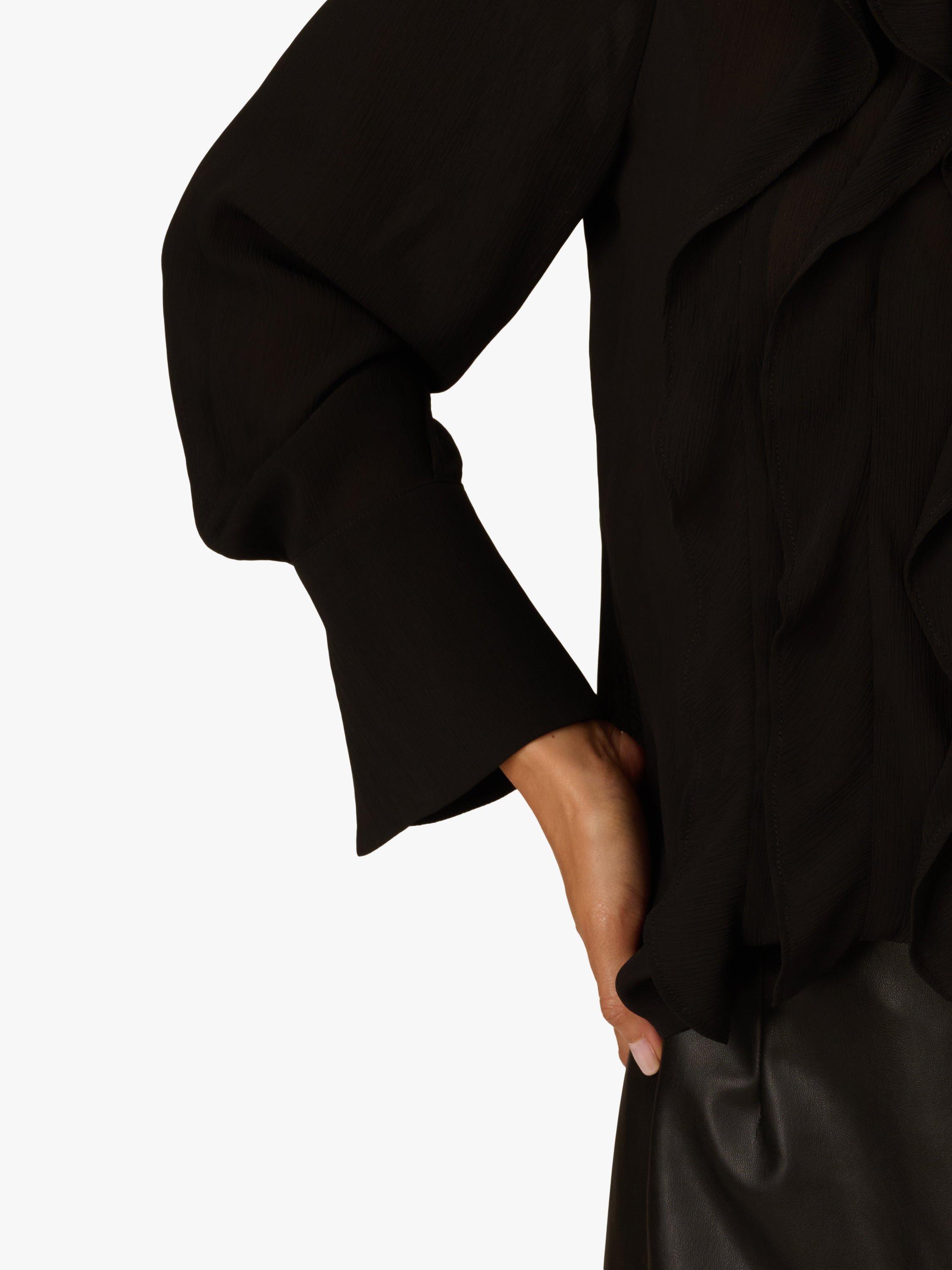 Product image 6 of 7, which shows Adrianna Papell Ruffle Sheer Top, Black, S