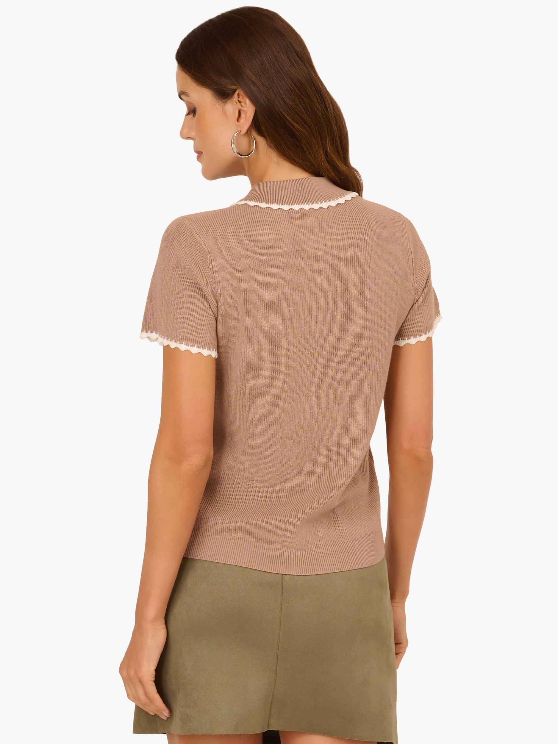 Product image 2 of 7, which shows Adrianna Papell Stitch Collar Jumper, Cocoa/Cream, XS