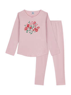 Petit Bateau Kids' Cotton Long Sleeved Floral Pyjamas, Pink, Pink