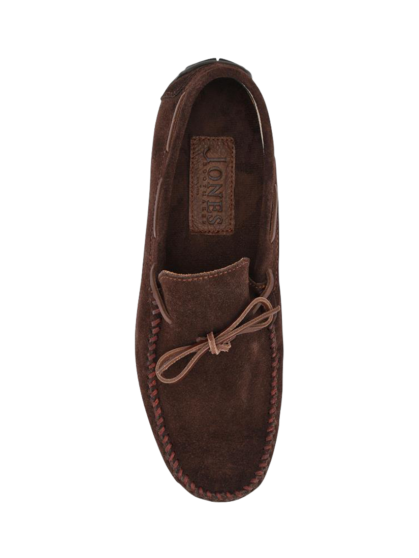 Product image 3 of 4, which shows Jones Bootmaker Zeke Leather Full Slippers, Dark Brown Suede, 6