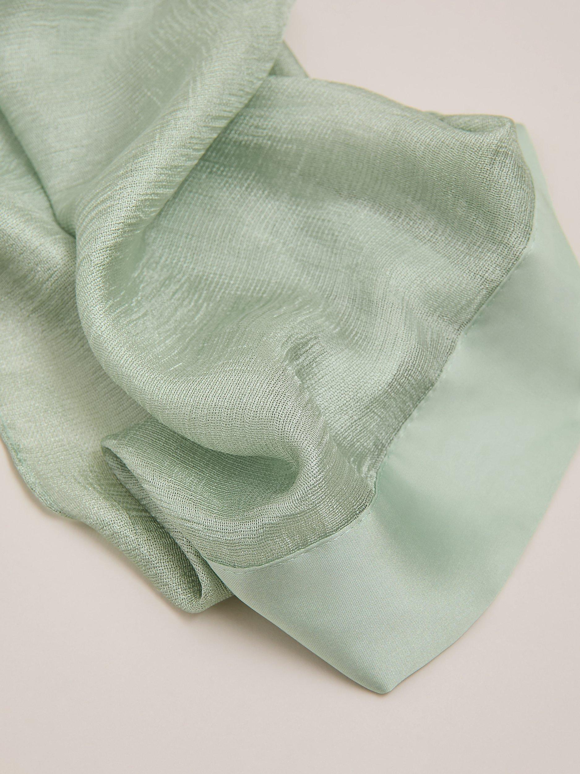 Product image 5 of 6, which shows Phase Eight Satin Trim Scarf, Pale Green, One Size