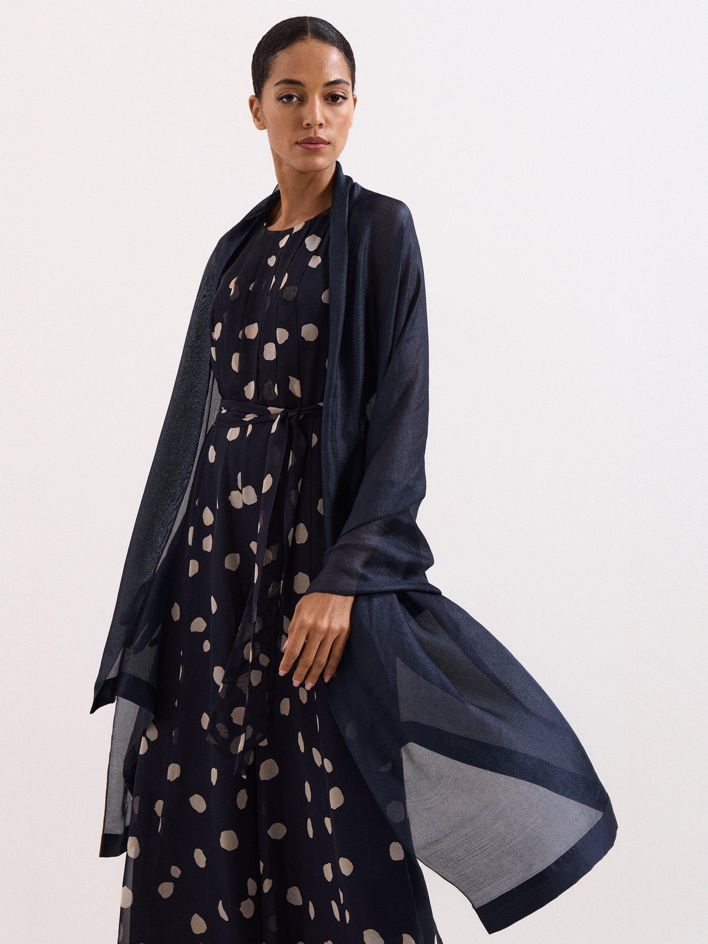 Product image 1 of 6, which shows Phase Eight Satin Trim Scarf, Navy, One Size