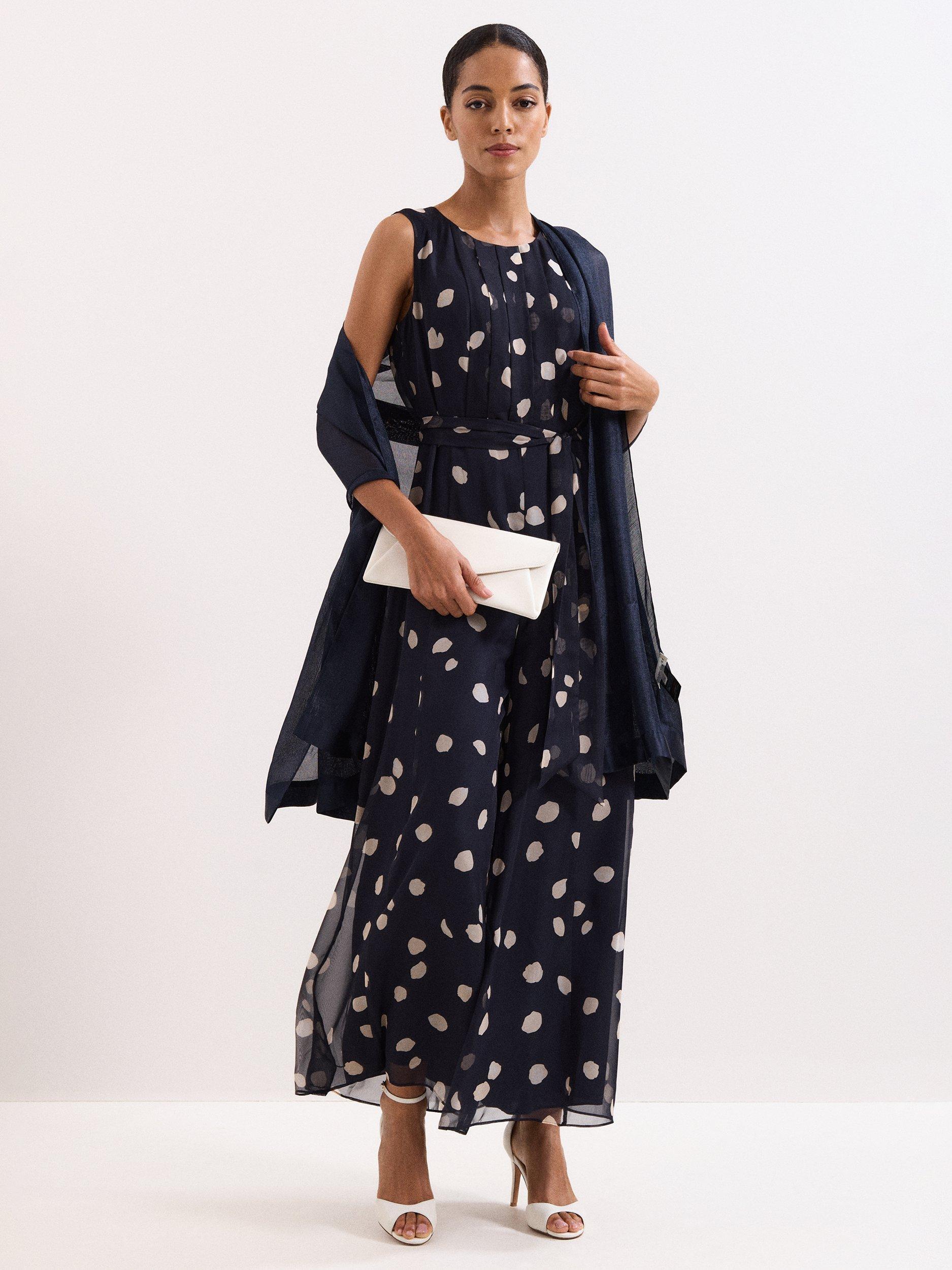 Product image 3 of 6, which shows Phase Eight Satin Trim Scarf, Navy, One Size