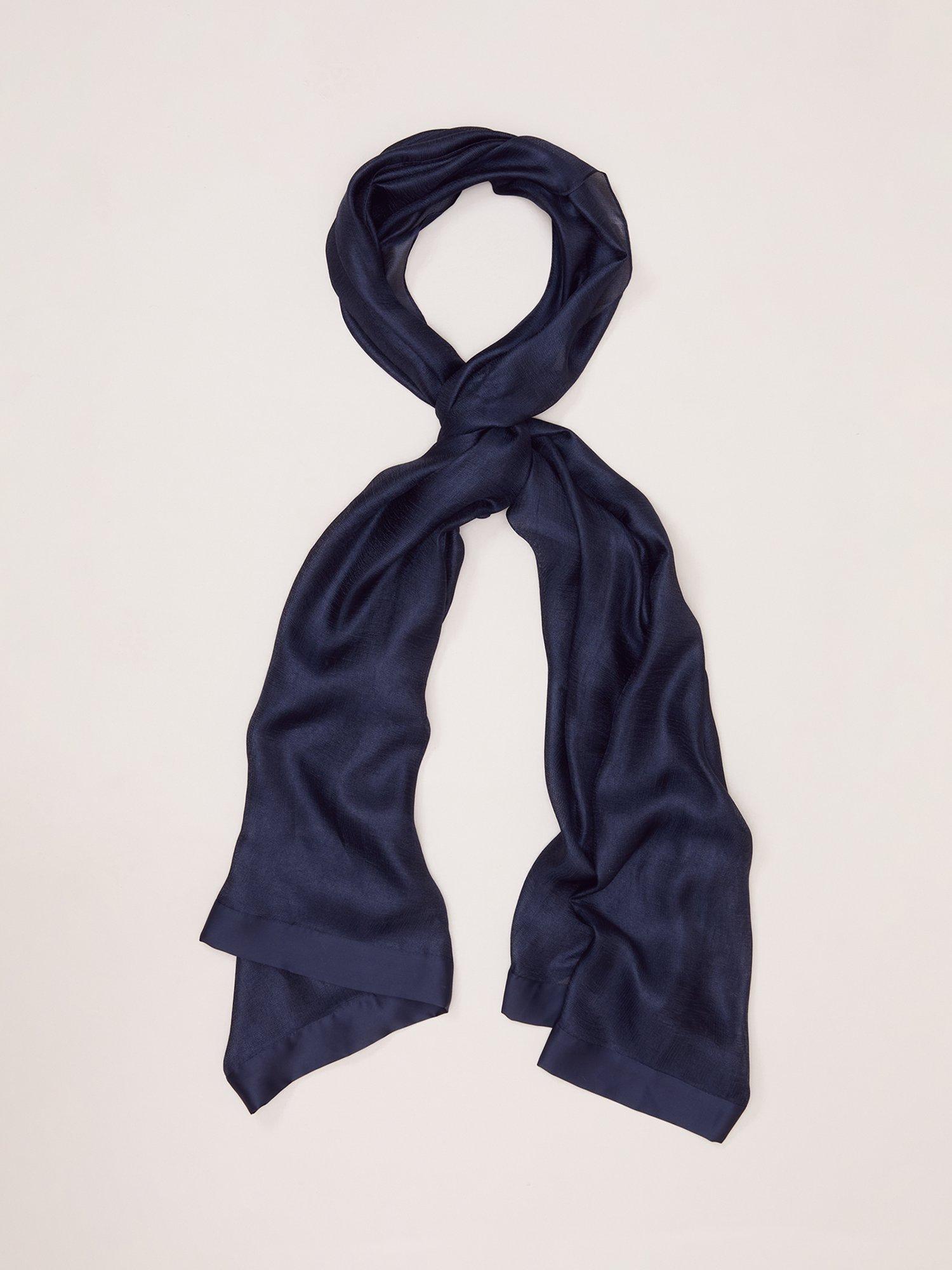 Product image 6 of 6, which shows Phase Eight Satin Trim Scarf, Navy, One Size
