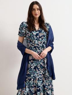 Phase Eight Satin Trim Scarf, Blue - view 2, Blue