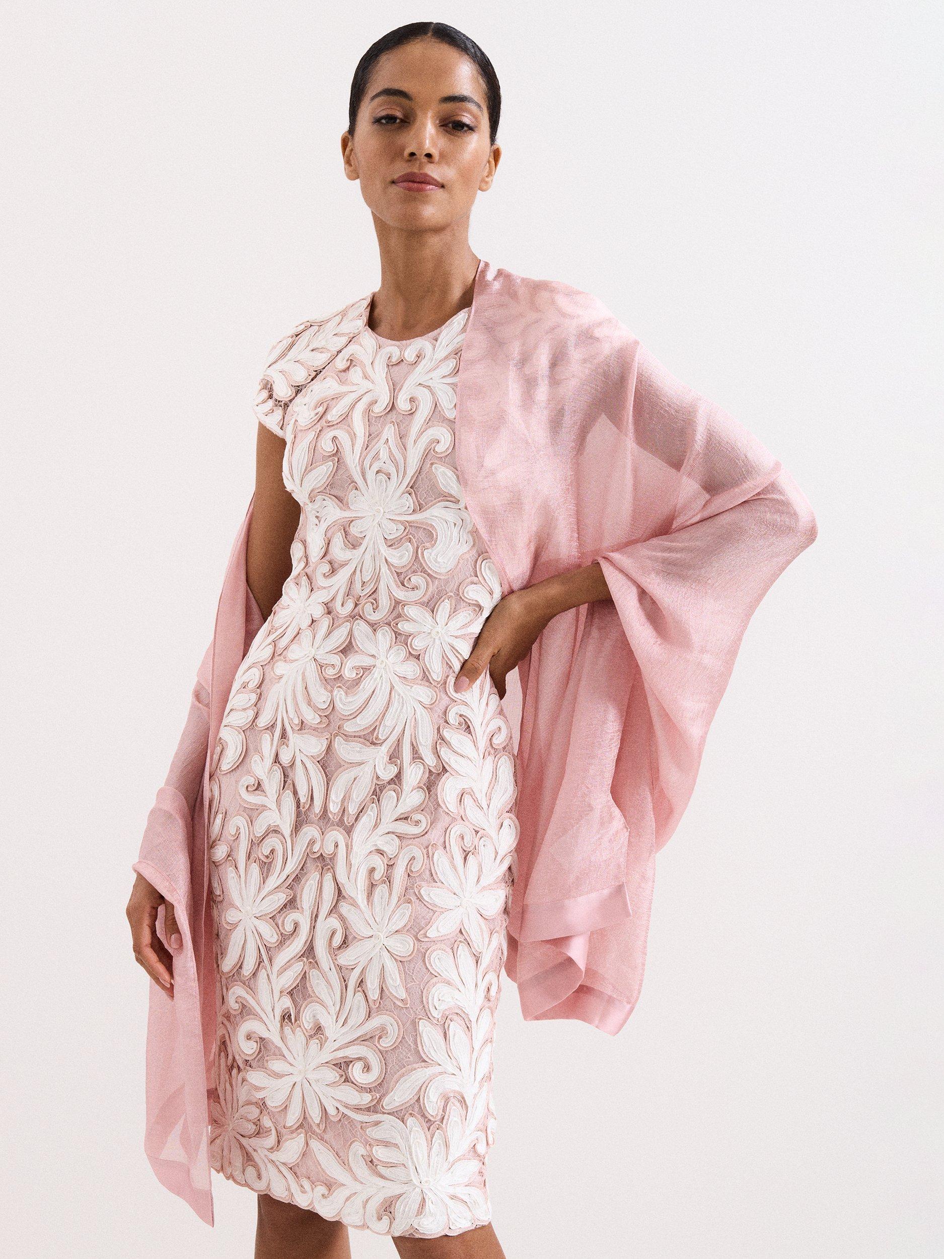 Product image 1 of 6, which shows Phase Eight Satin Trim Scarf, Pale Pink, One Size