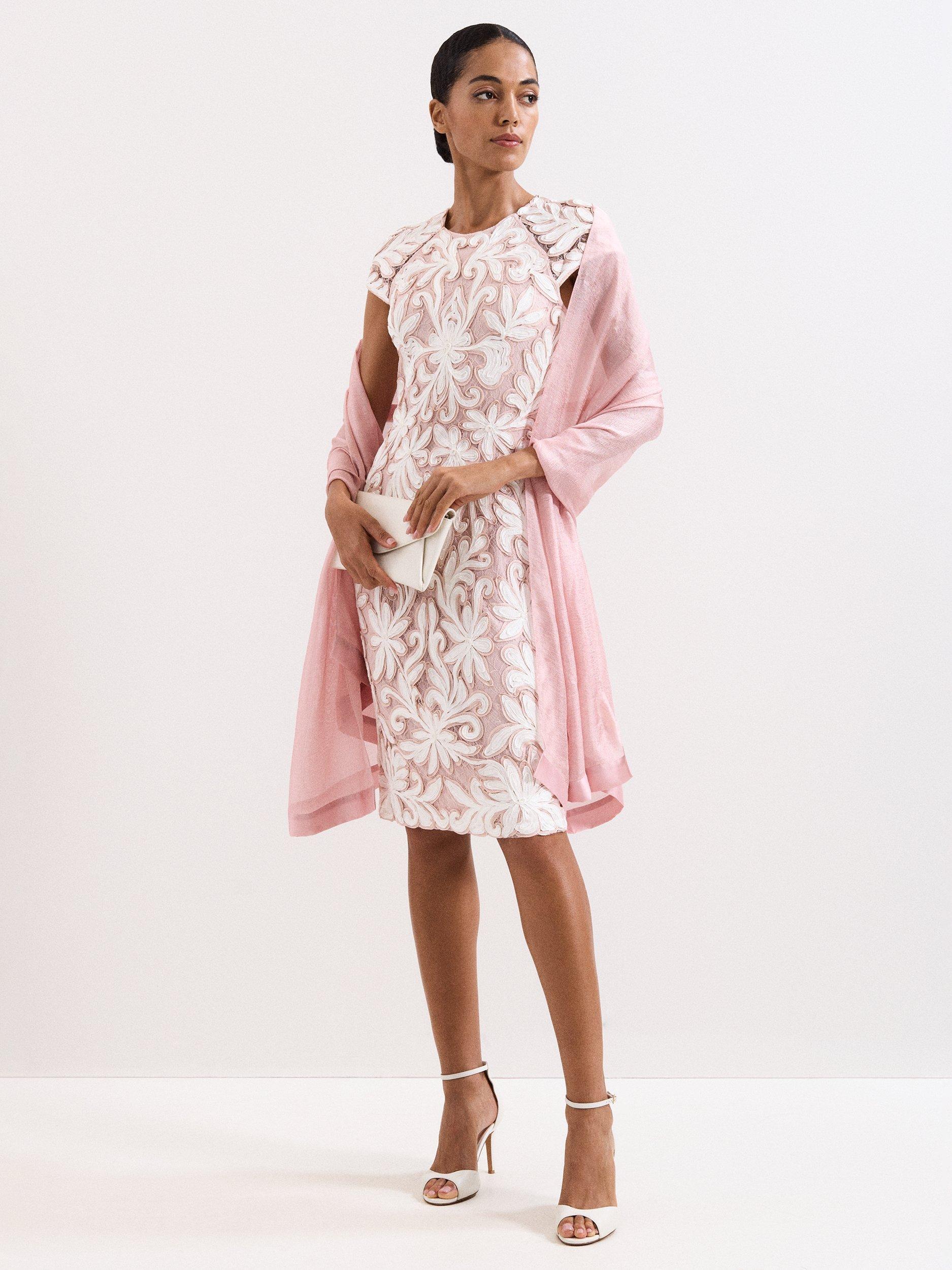 Product image 3 of 6, which shows Phase Eight Satin Trim Scarf, Pale Pink, One Size