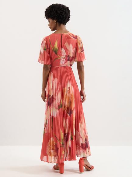 Phase Eight Abgail Floral Wrap Dress, Orange - view 2, Orange