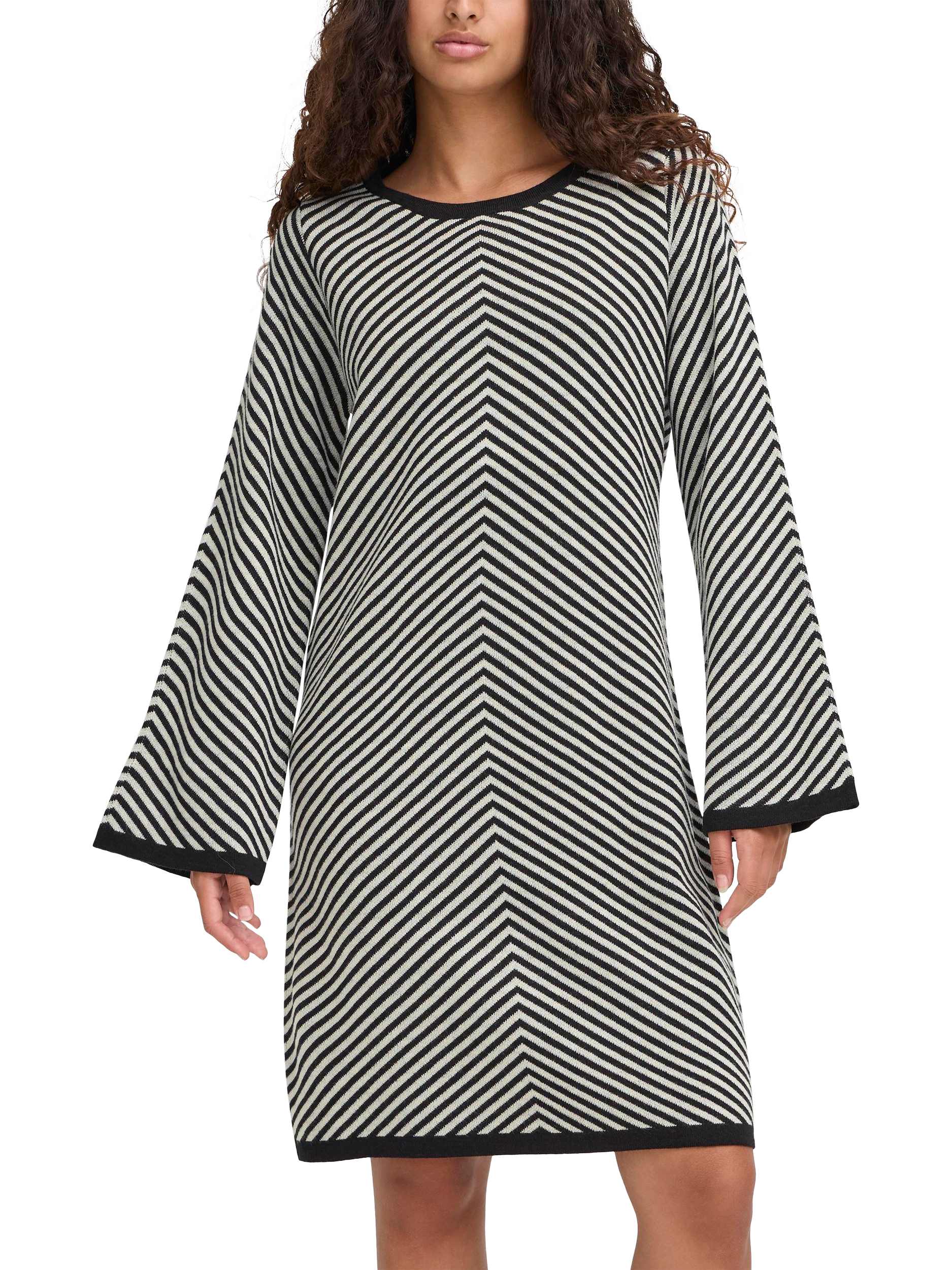 Product image 1 of 7, which shows ICHI Coranna Striped Mini Dress with Wool, Black, XS