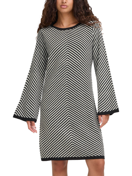 ICHI Coranna Striped Mini Dress, Black, Black
