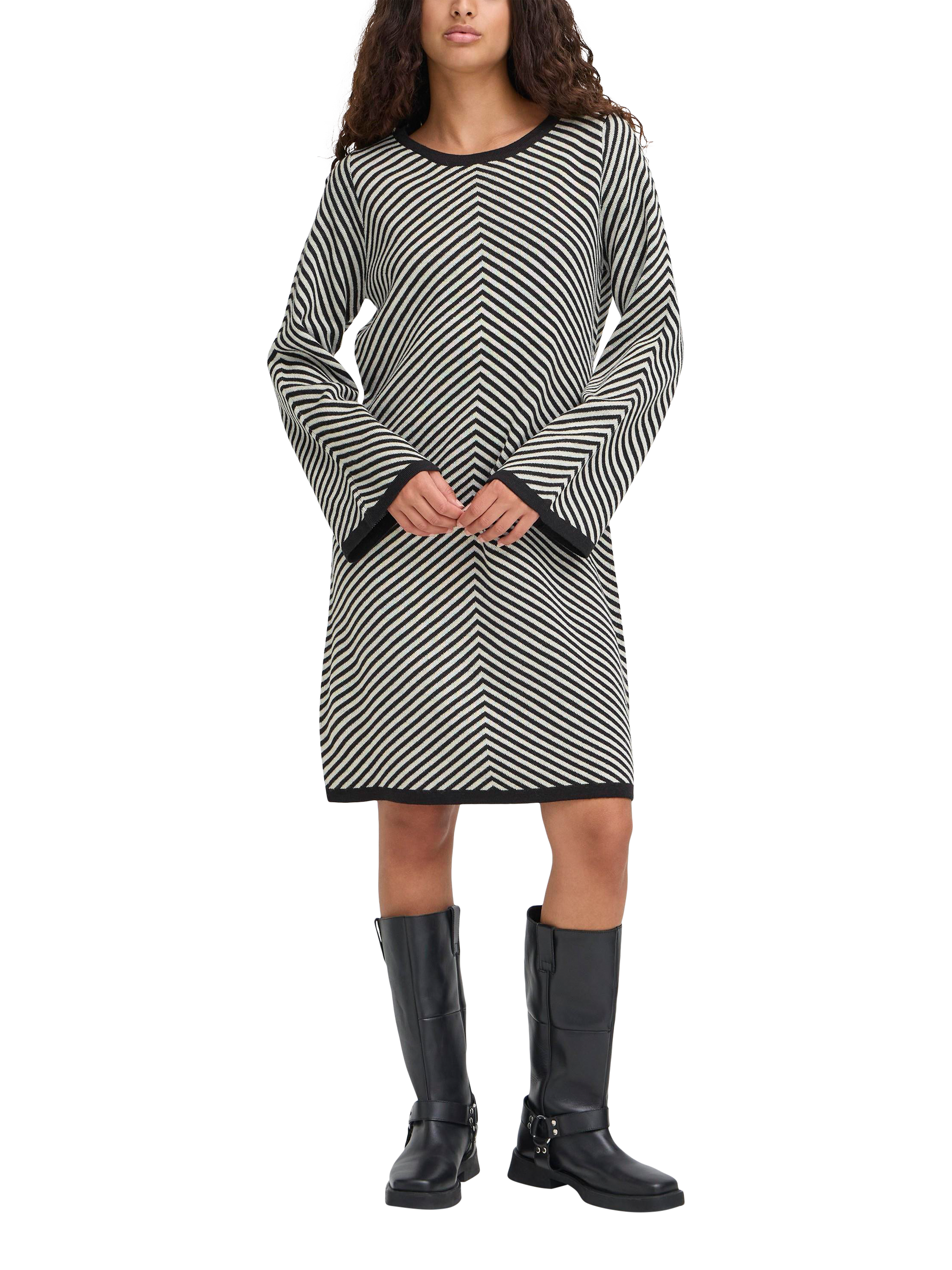 Product image 3 of 7, which shows ICHI Coranna Striped Mini Dress with Wool, Black, XS