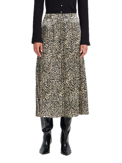 ICHI Lizica Animal Print A-Line Midi Skirt, Brown