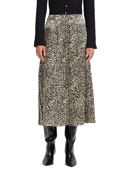 ICHI Lizica Animal Print A-Line Midi Skirt, Brown