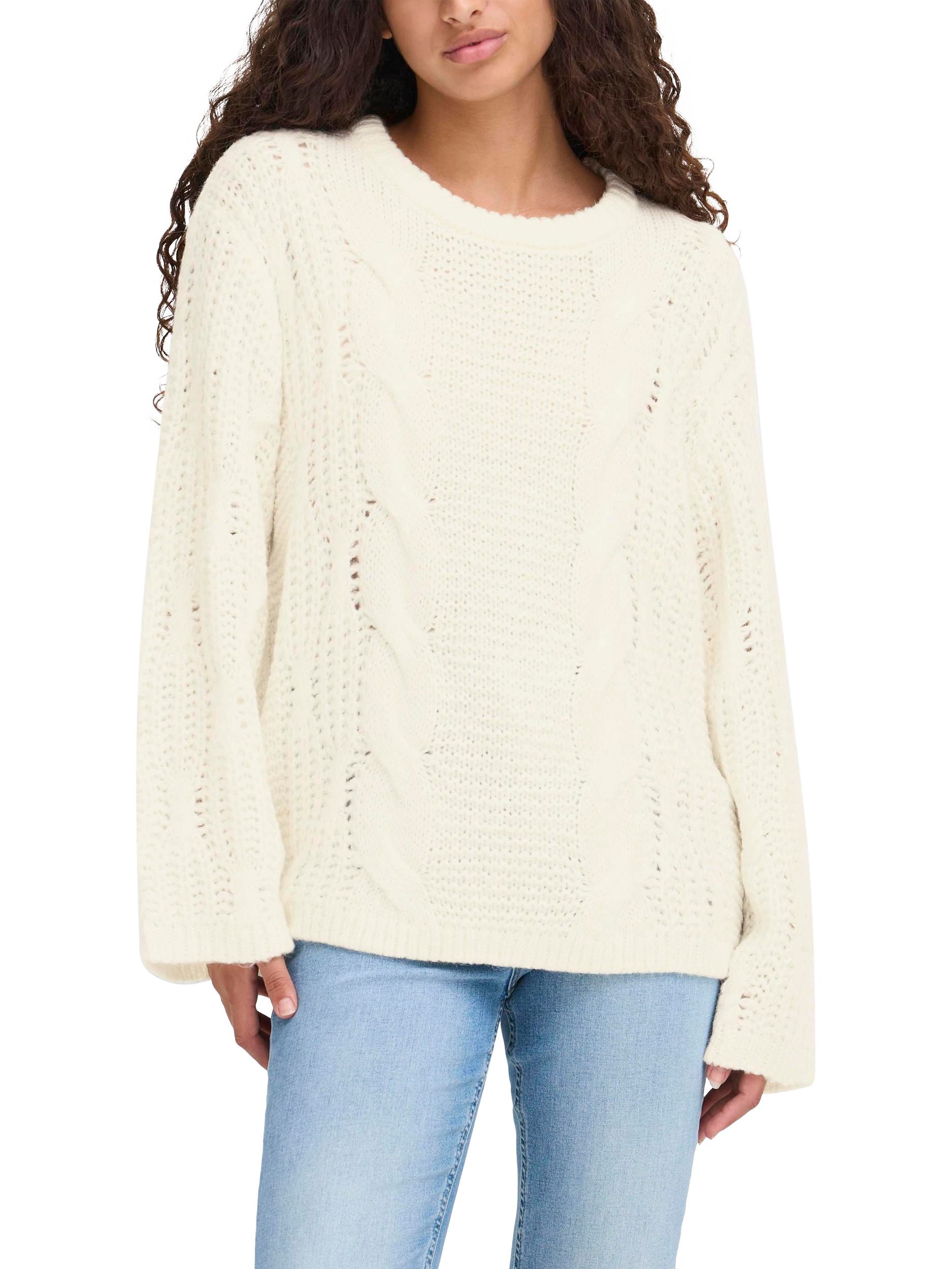 Product image 1 of 7, which shows ICHI Anela Long Sleeve Knit Jumper , Almond Milk, XS