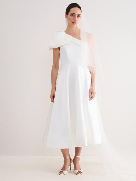 Phase Eight Josephine One Shoulder Bow Midi Wedding Dress, Ivory, Ivory