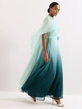 Phase Eight Aspen Ombre Cape Maxi Dress, Teal