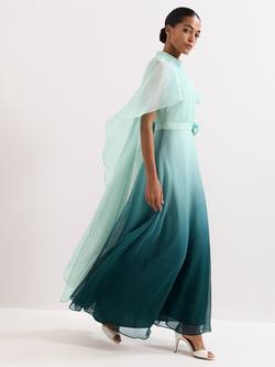 Phase Eight Aspen Ombre Cape Maxi Dress, Teal, Teal