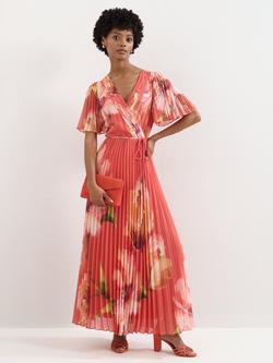 Phase Eight Petite Abgail Floral Pleated Dress, Orange, Orange