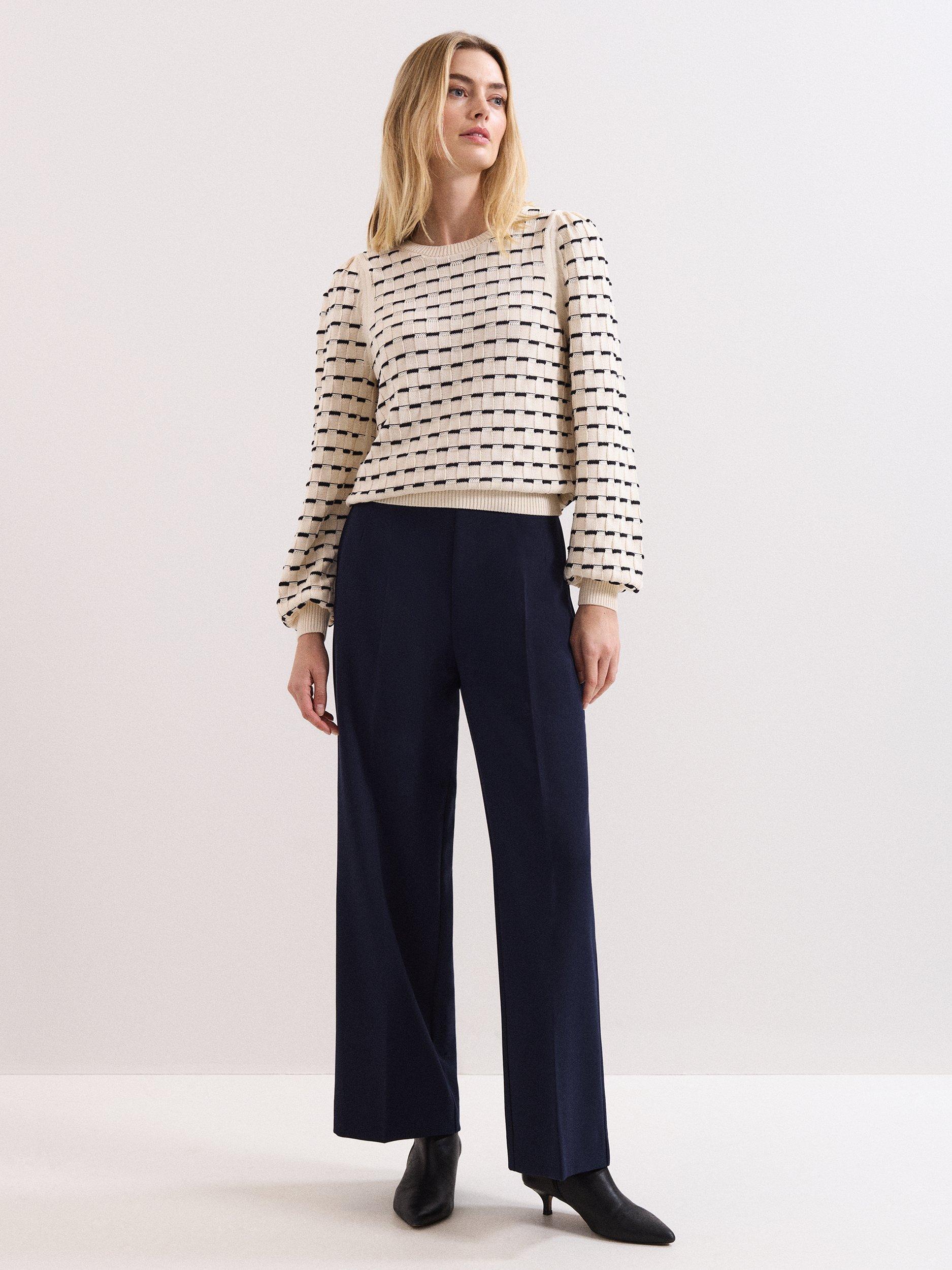 Product image 3 of 9, which shows Phase Eight Connie Textured Square Jumper, Ivory, L