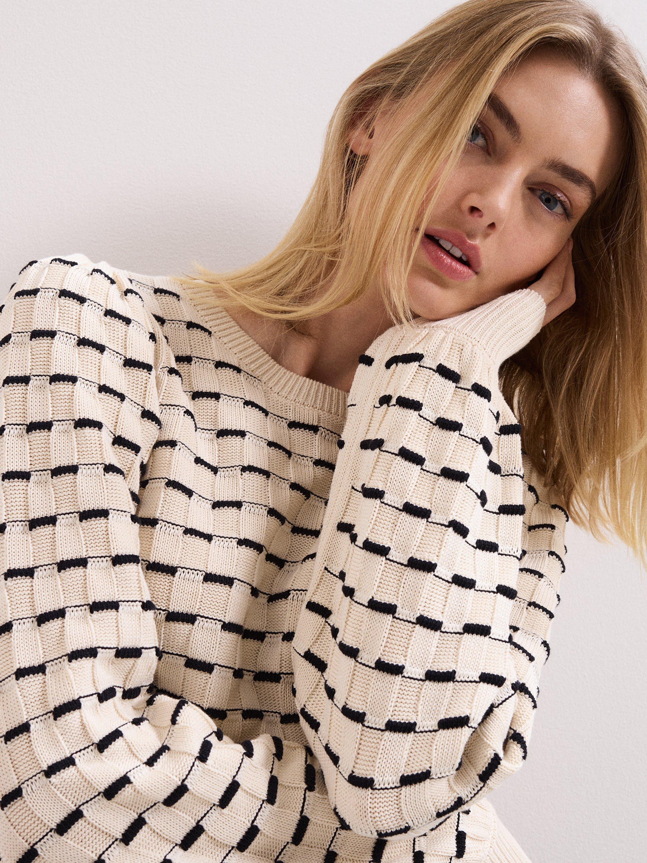 Product image 4 of 9, which shows Phase Eight Connie Textured Square Jumper, Ivory, L