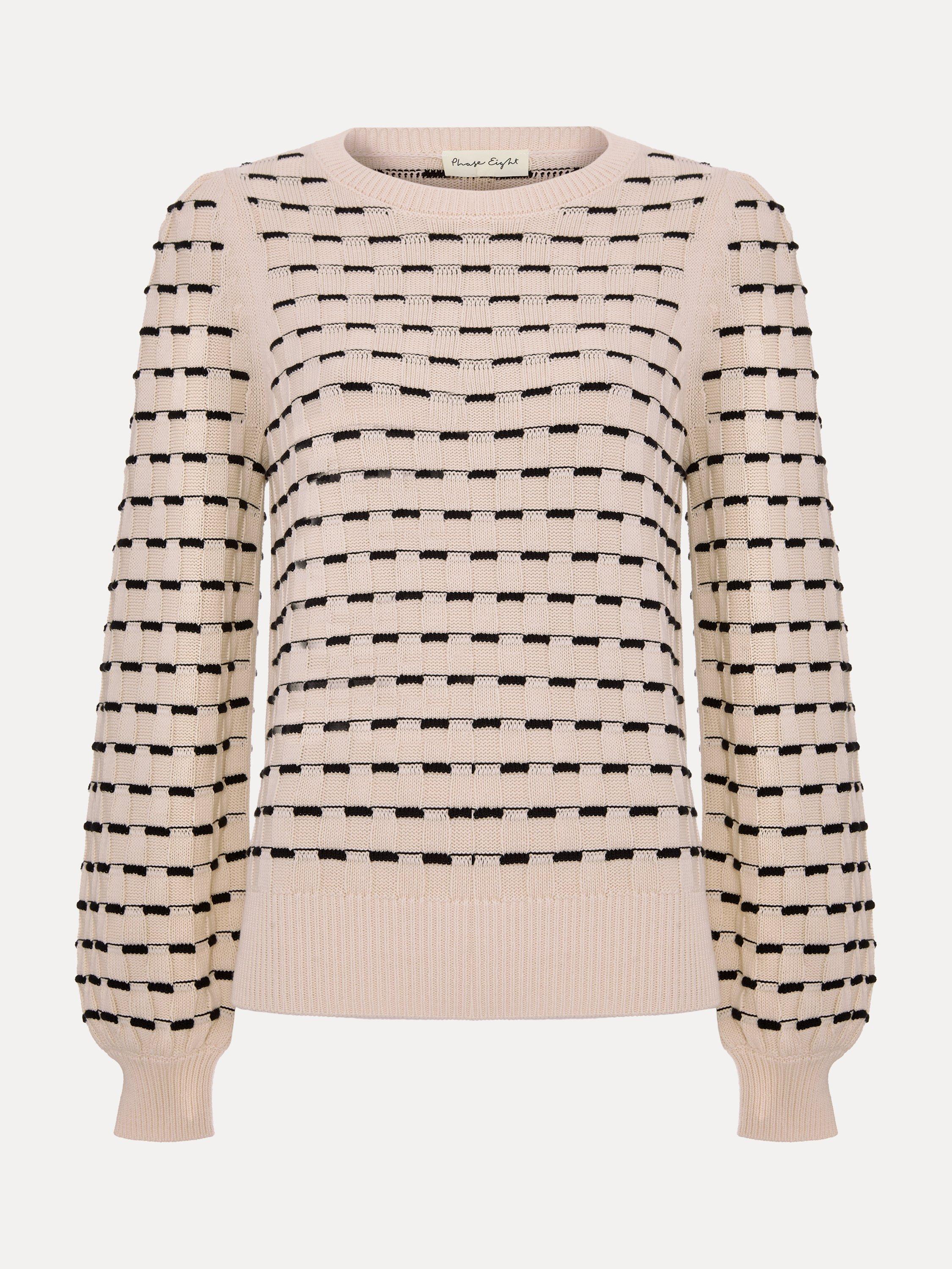 Product image 5 of 9, which shows Phase Eight Connie Textured Square Jumper, Ivory, L