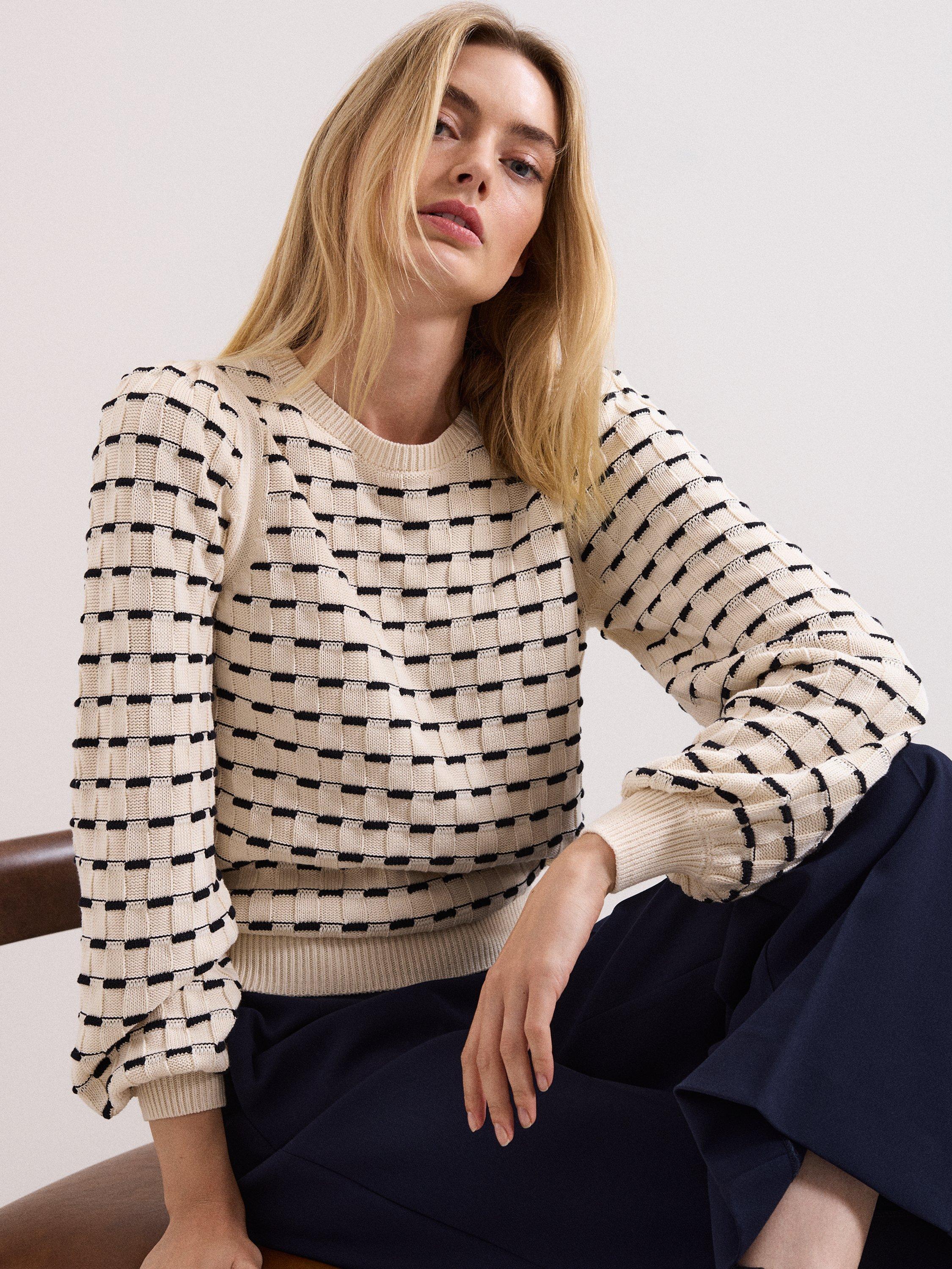 Product image 8 of 9, which shows Phase Eight Connie Textured Square Jumper, Ivory, L