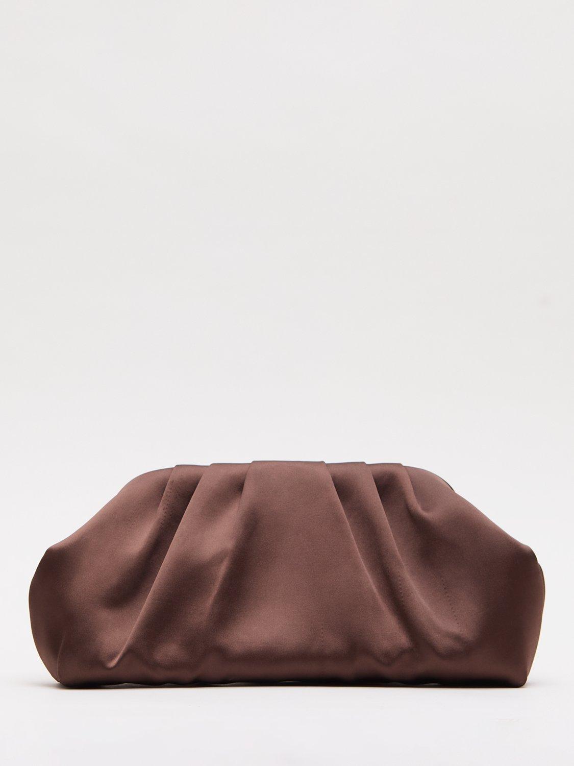 Product image 1 of 9, which shows Phase Eight Satin Clutch Bag, Brown, One Size