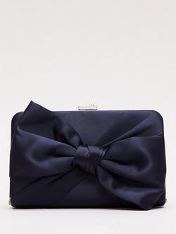 Phase Eight Satin Knot Front Box Clutch Bag, Navy, Navy