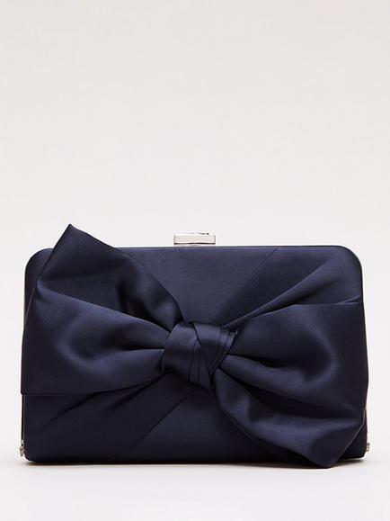 Phase Eight Satin Knot Front Box Clutch Bag, Navy, Navy