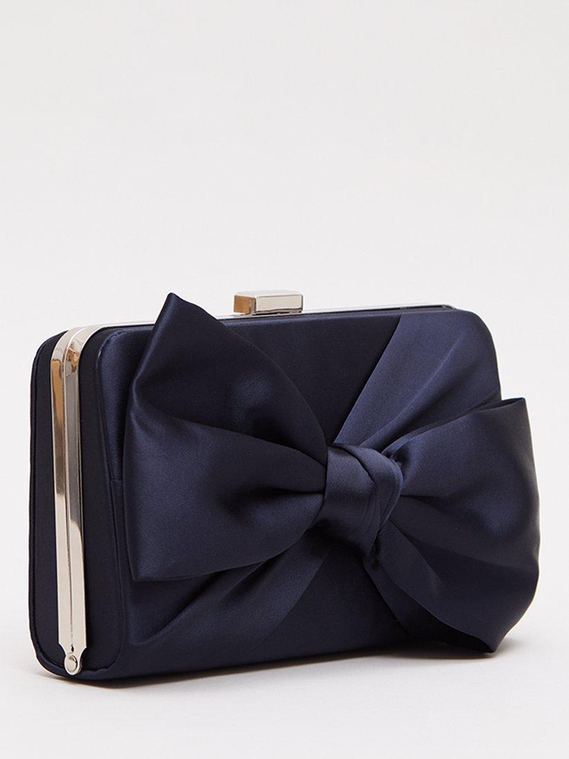 Product image 2 of 8, which shows Phase Eight Satin Knot Front Box Clutch Bag, Navy, Blue