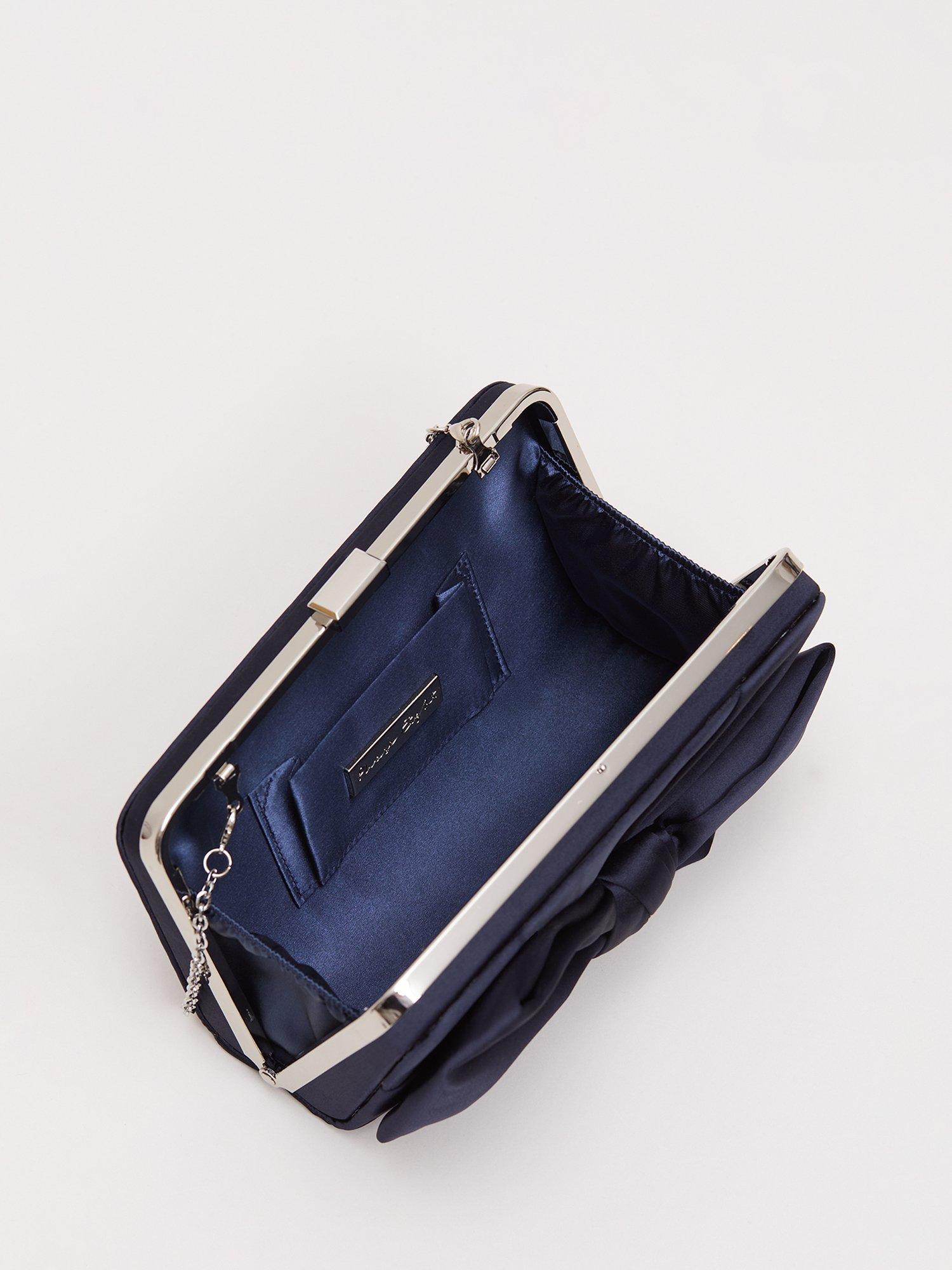 Product image 4 of 8, which shows Phase Eight Satin Knot Front Box Clutch Bag, Navy, Blue