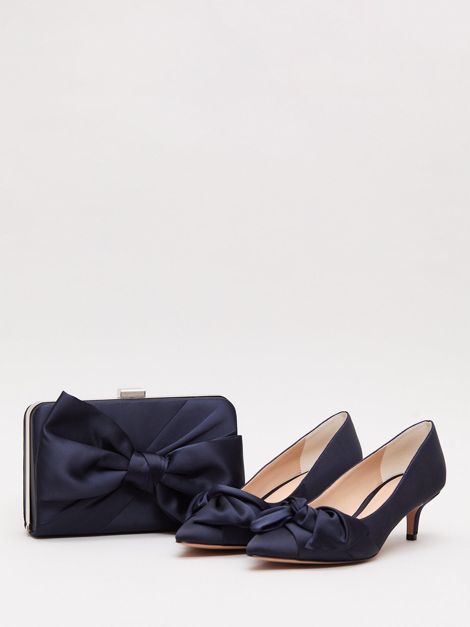 Product image 5 of 8, which shows Phase Eight Satin Knot Front Box Clutch Bag, Navy, Blue