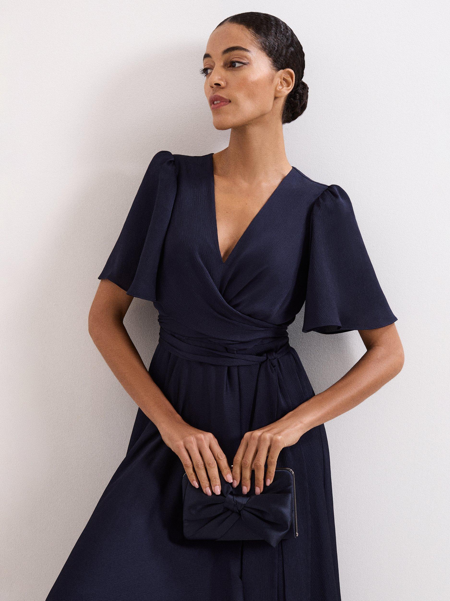 Product image 6 of 8, which shows Phase Eight Satin Knot Front Box Clutch Bag, Navy, Blue