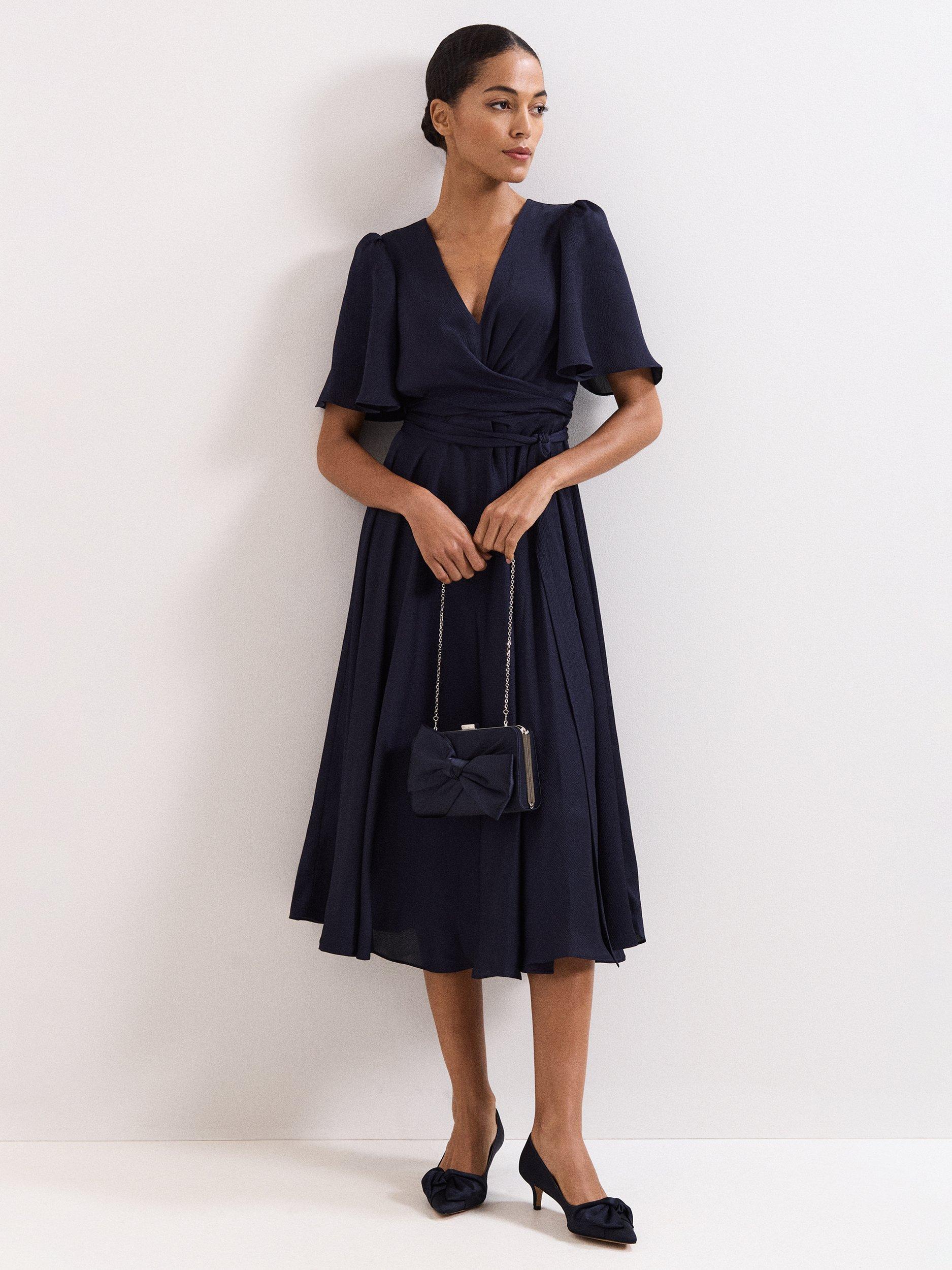 Product image 8 of 8, which shows Phase Eight Satin Knot Front Box Clutch Bag, Navy, Blue