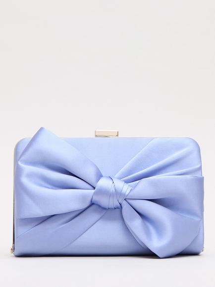 Phase Eight Satin Knot Front Box Clutch Bag, Pale Blue, Pale Blue