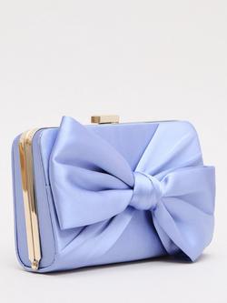 Phase Eight Satin Knot Front Box Clutch Bag, Pale Blue - view 2, Pale Blue